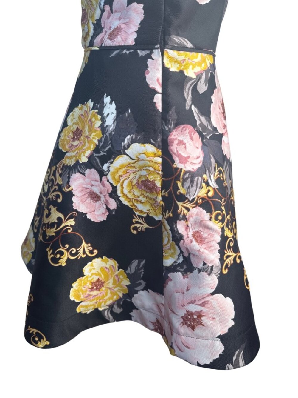 New BCX Floral Halter-Neck Size 3 Fit & Flare Dress Black/Yellow/Pink Polyester - Picture 12 of 15